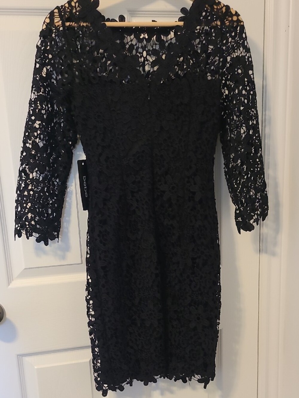 bebe Black Floral Lace Long Sleeve Sheath Dress - Picture 2 of 6